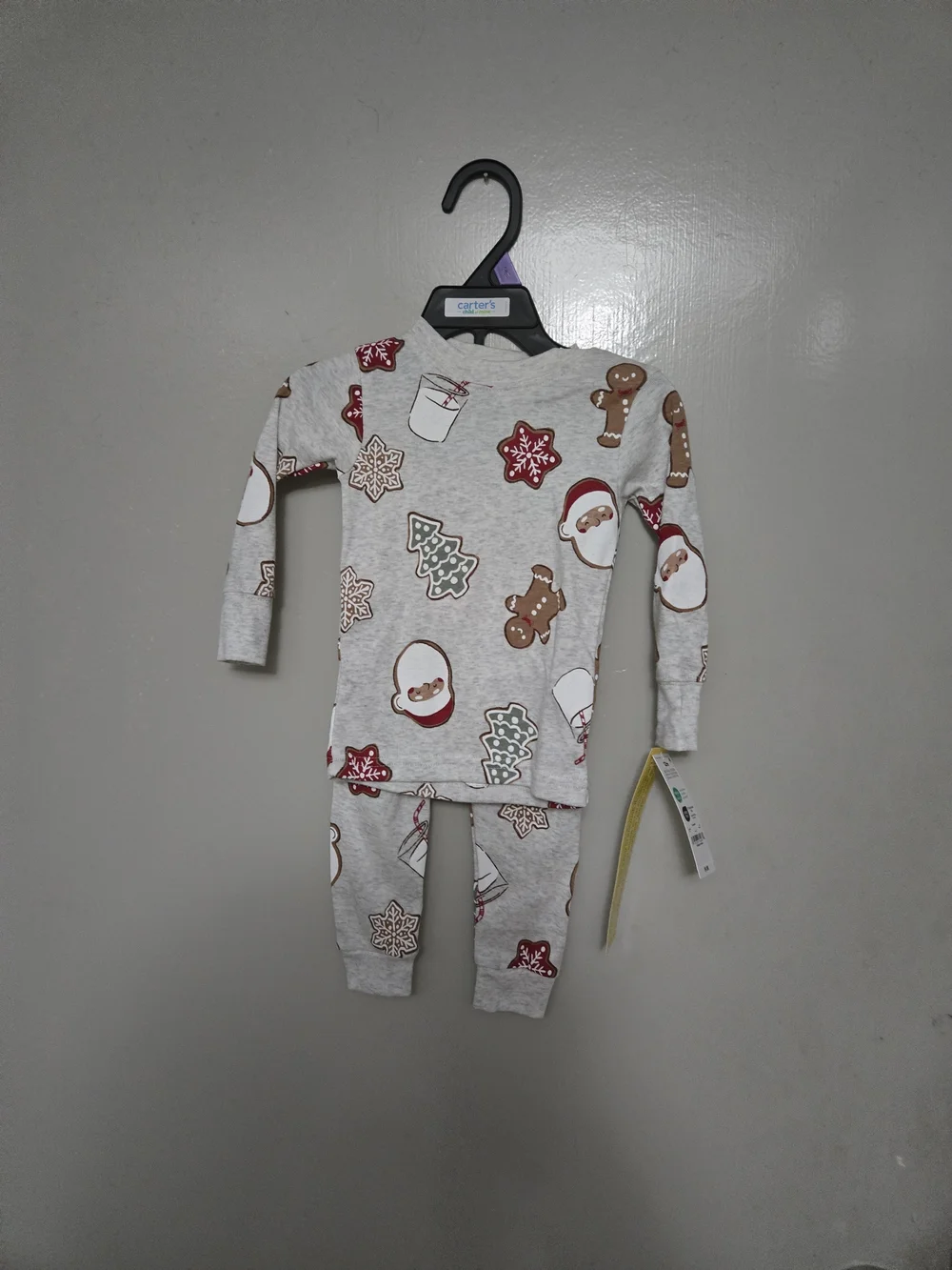 Carter's Light Gray Holiday Cookie & Santa Pajama Set